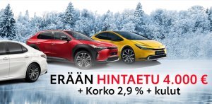 TOYOTA SUPERDIILIIN HINTAETU 4 000€, korko 2,9 % (+ kulut). Autoja on rajattu 10 kpl erä. Toimi pian!

Lisätietoja https://www.t...