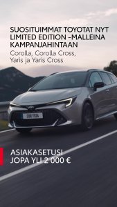 Suosituimmat Toyotat nyt Limited Edition -malleina kampanjahintaan. Tarjoamme myös edullisen Toyota Easy Osamaksu -rahoituksen. ...