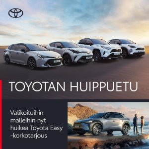Toyotan sähköistettyjen autojen mallisto tarjoaa vaihtoehdon jokaiseen tarpeeseen. Koeaja sinulle sopivin malli ja hyödynnä huip...