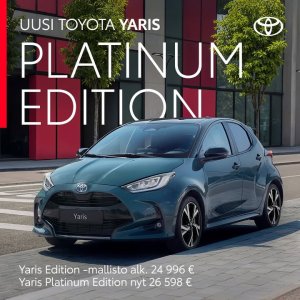 Uusi Toyota Yaris Platinum Edition tarjoaa erinomaisen ajettavuuden lisäksi nyt entistä enemmän varusteita, tyyliä ja näyttävyyt...