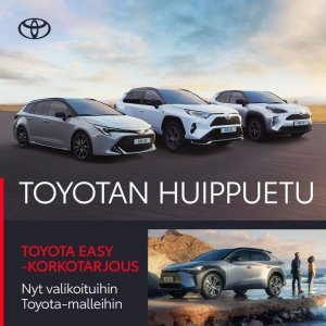 Edullinen Toyota Easy -korkotarjous nyt malleihin Toyota bZ4X, Corolla, Camry, Yaris, Yaris Cross, Prius Plug-in Hybrid, RAV4 Hy...