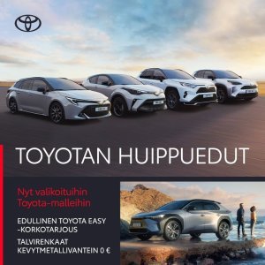 Edullinen Toyota Easy -korkotarjous nyt malleihin Toyota bZ4X, Toyota C-HR, Corolla, Camry, Yaris Cross, Prius Plug-in Hybrid, R...