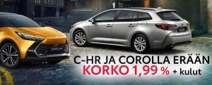 Meiltä rajattuun erään Toyota Corolla ja Toyota C-HR -malleja KORKO 1,99 % + kulut. Toimi pian! 

Lisätietoja https://www.toyot...