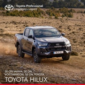 Meitä varustepaketti rajoitettuun erään Hilux-malleja 690 €. Sis. talvirenkaat kevytmetallivantein ja lavan suojapohjan. Ei kosk...