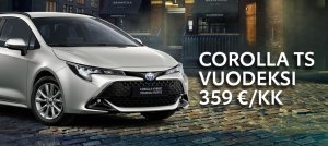 COROLLA TS VUODEKSI 359 €/KK! 
Tutustu tästä https://www.toyotaitakeskus.fi/yritys/tarjoukset-ja-kampanjat/corolla-touring-sport...