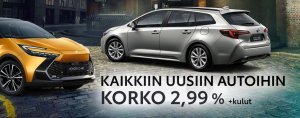 Toyota Itäkeskuksesta nyt koko uusien autojen mallistoon rahoitusetu KORKO 2,99%, KÄSIRAHA 0€